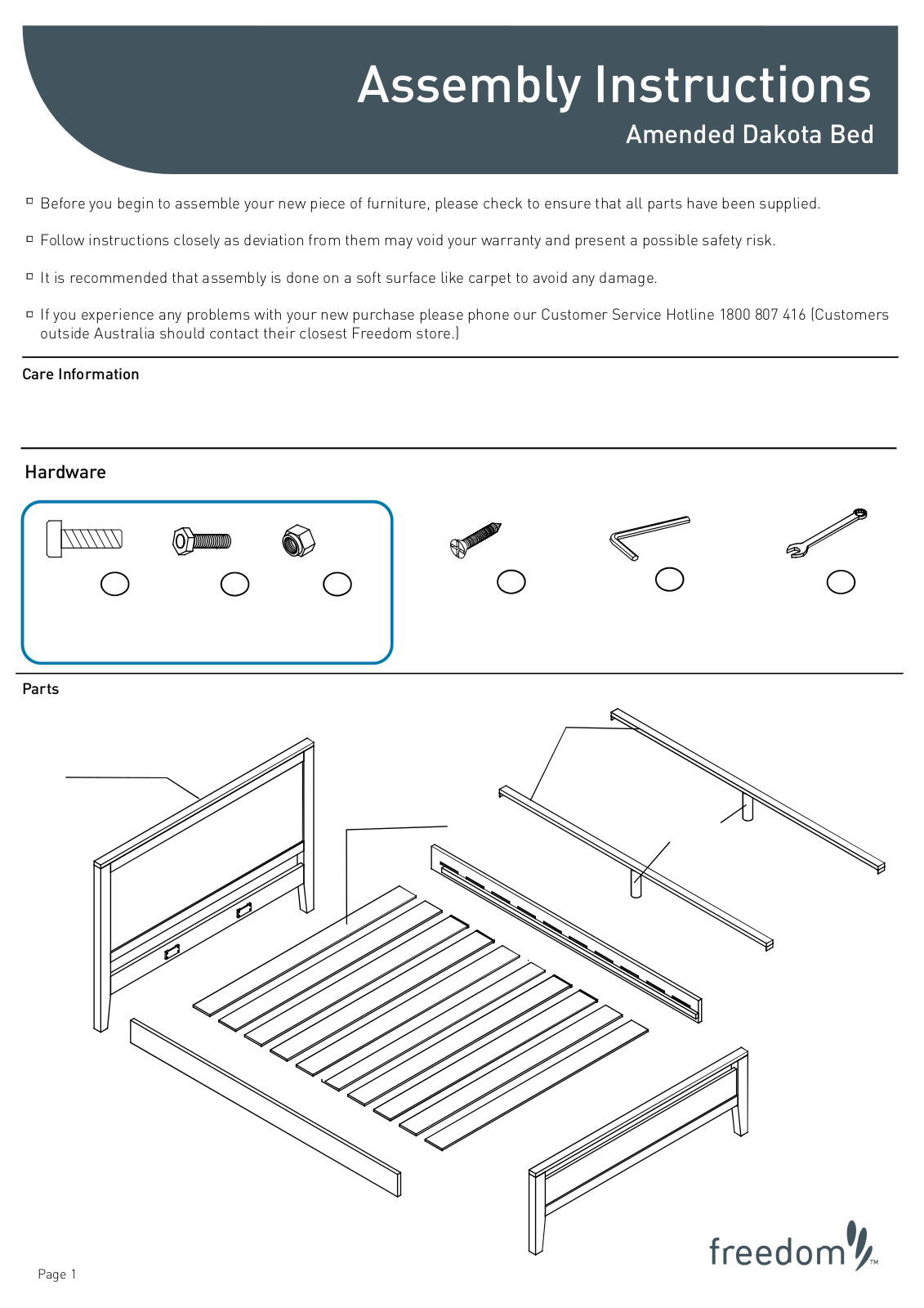 Freedom Dakota Bed Assembly Instruction