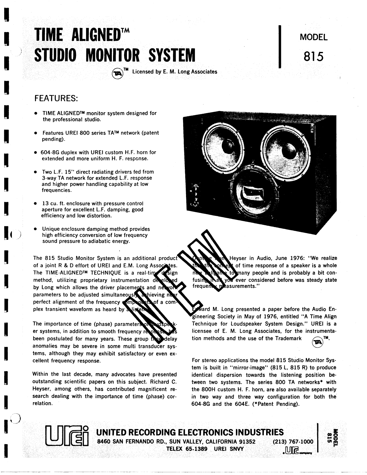 JBL UREI 815 User Manual