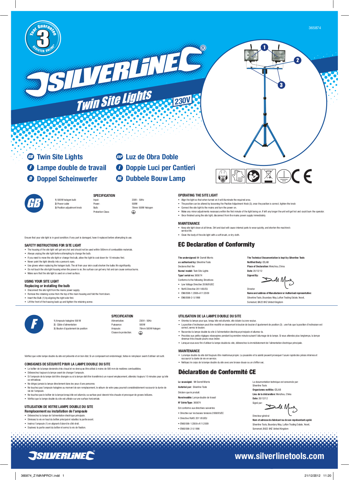 Silverline Twin Site Lights User Manual