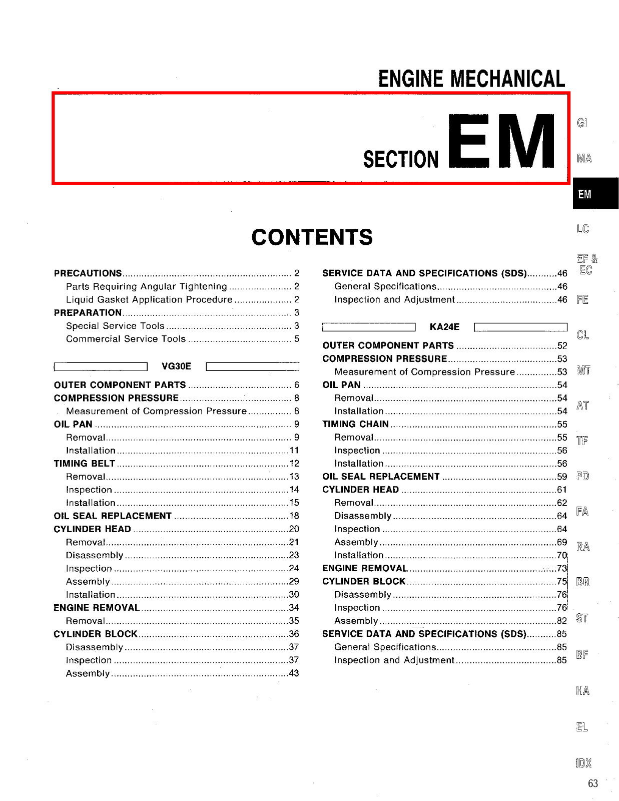 Nissan Pathfinder Engine Mechanical  EM 1994, D21 Engine Mechanical  EM 1994 Owner's Manual