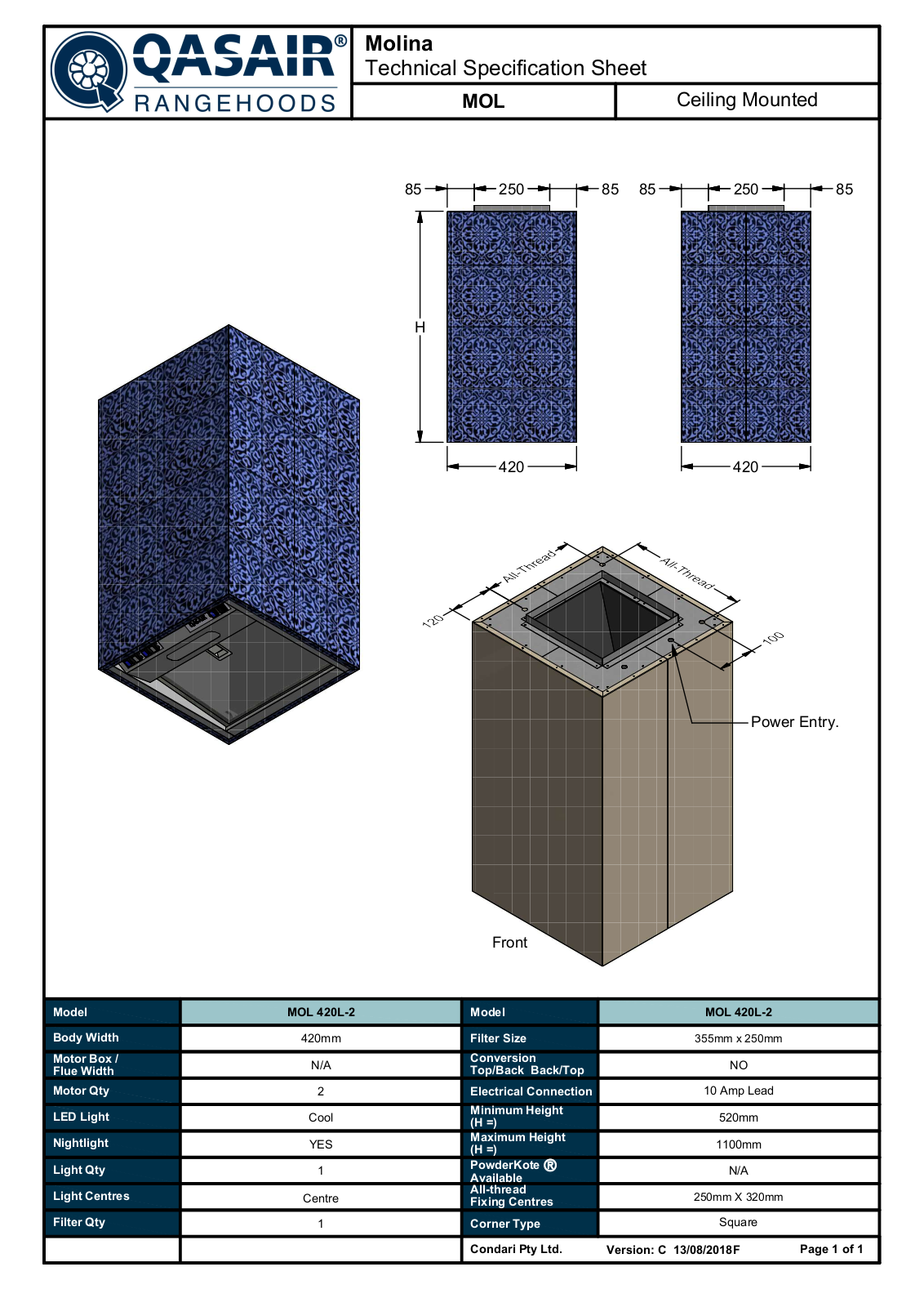 Qasair MOL420L2 Specifications Sheet