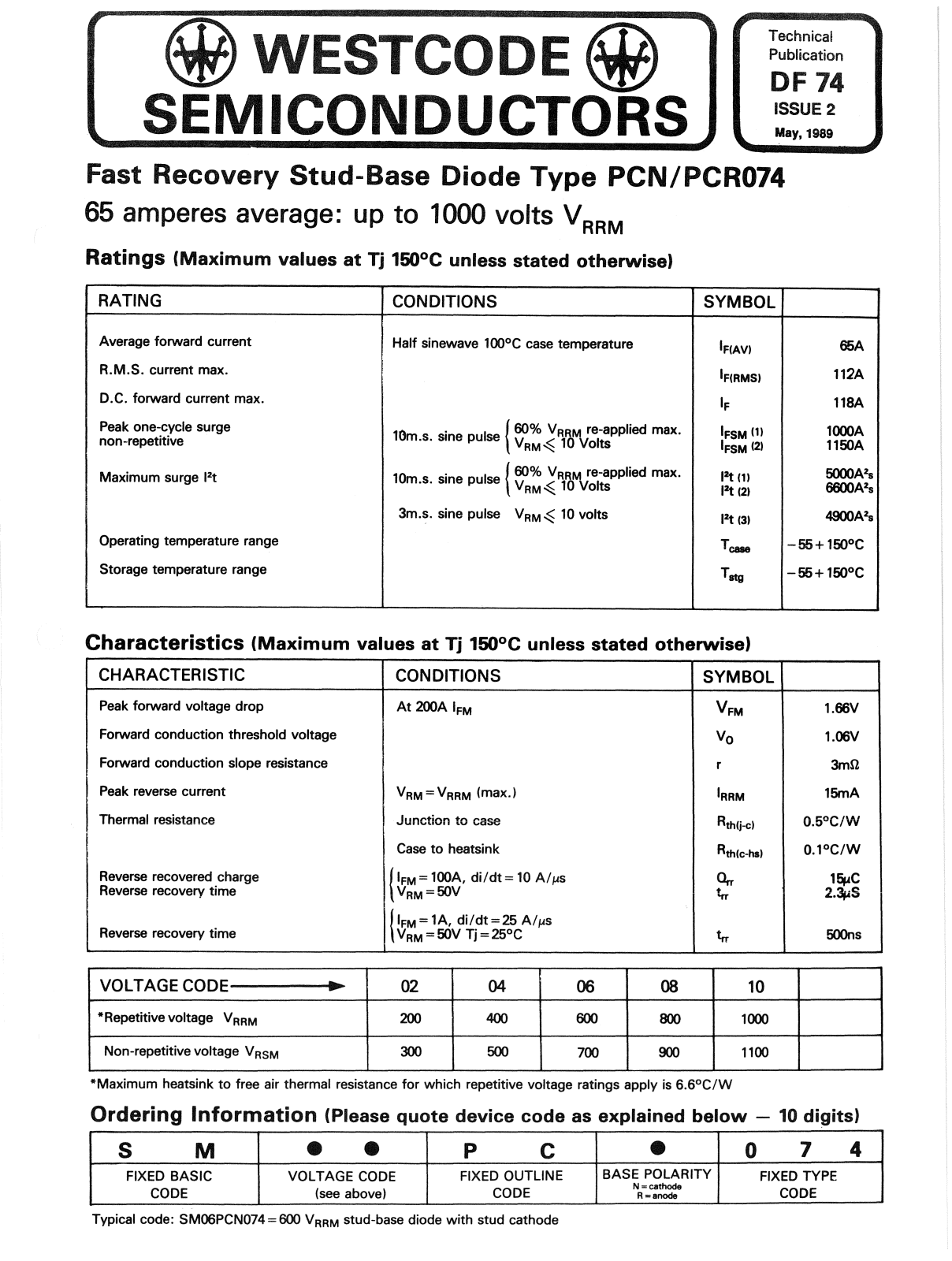 Datasheet DF 74 Datasheet (Westcode Semiconductors) - ManualMachine.com