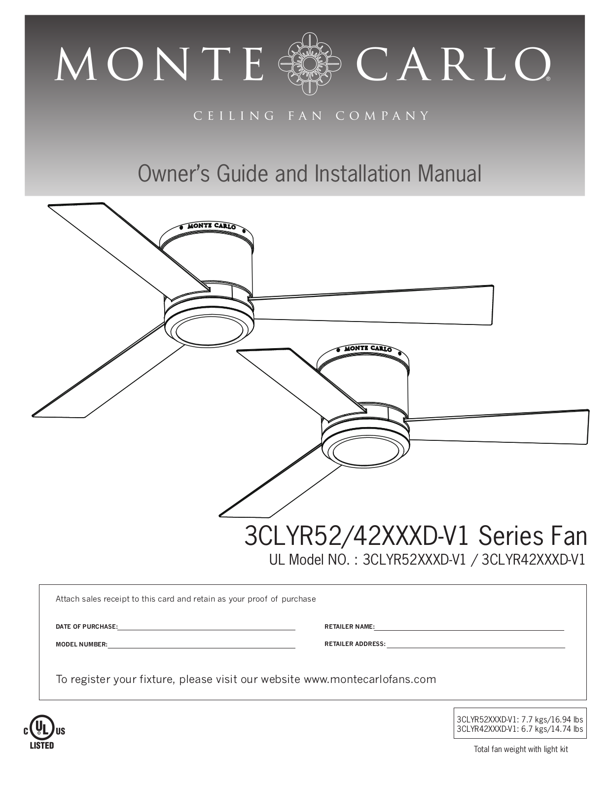 Monte Carlo 3CLYR42XXXD-V1, 3CLYR52XXXD-V1 User Manual