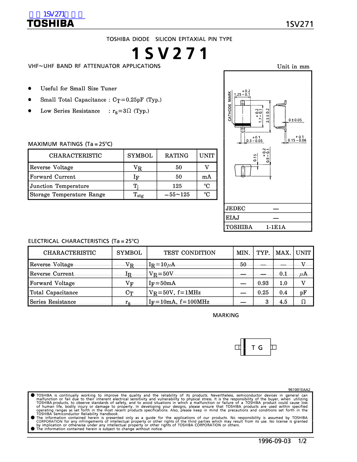 TOSHIBA 1SV271 Technical data