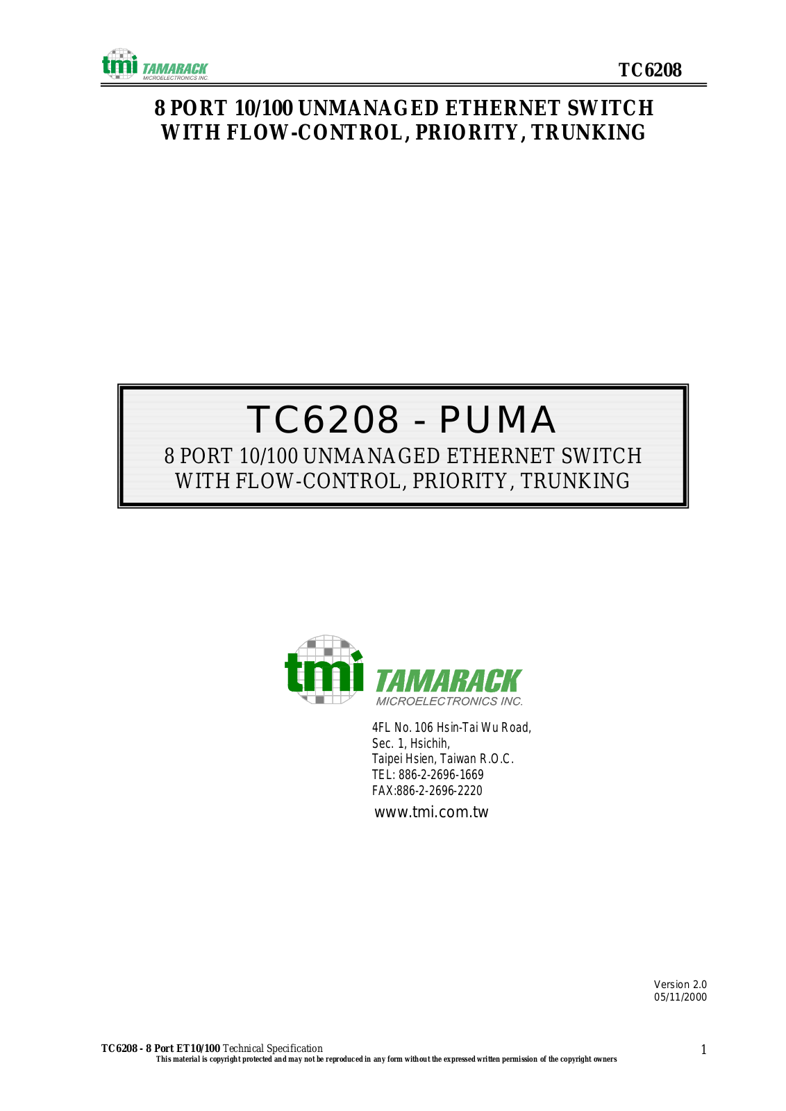 TMI TAMARACK TC6208 Datasheet