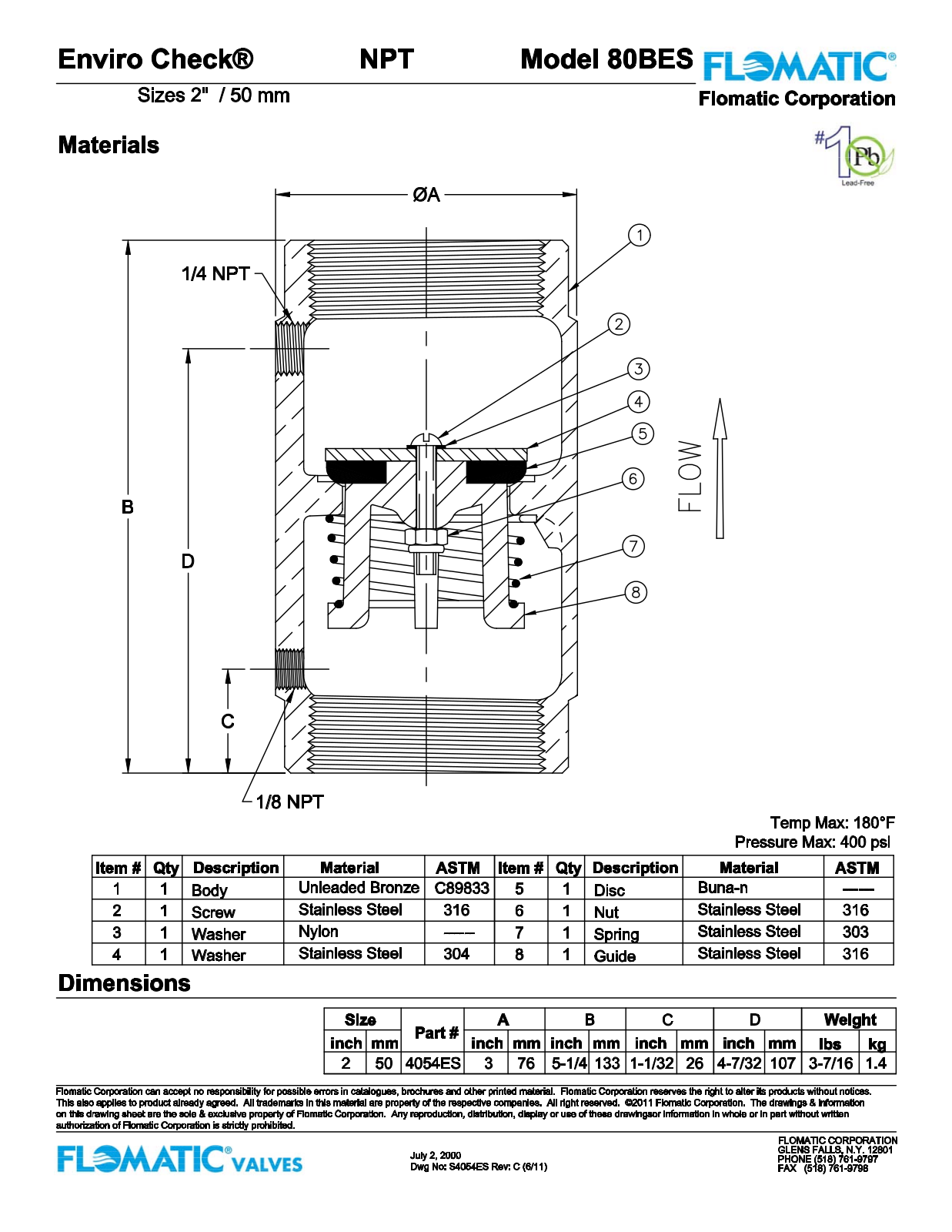 Flomatic 80BES Parts List