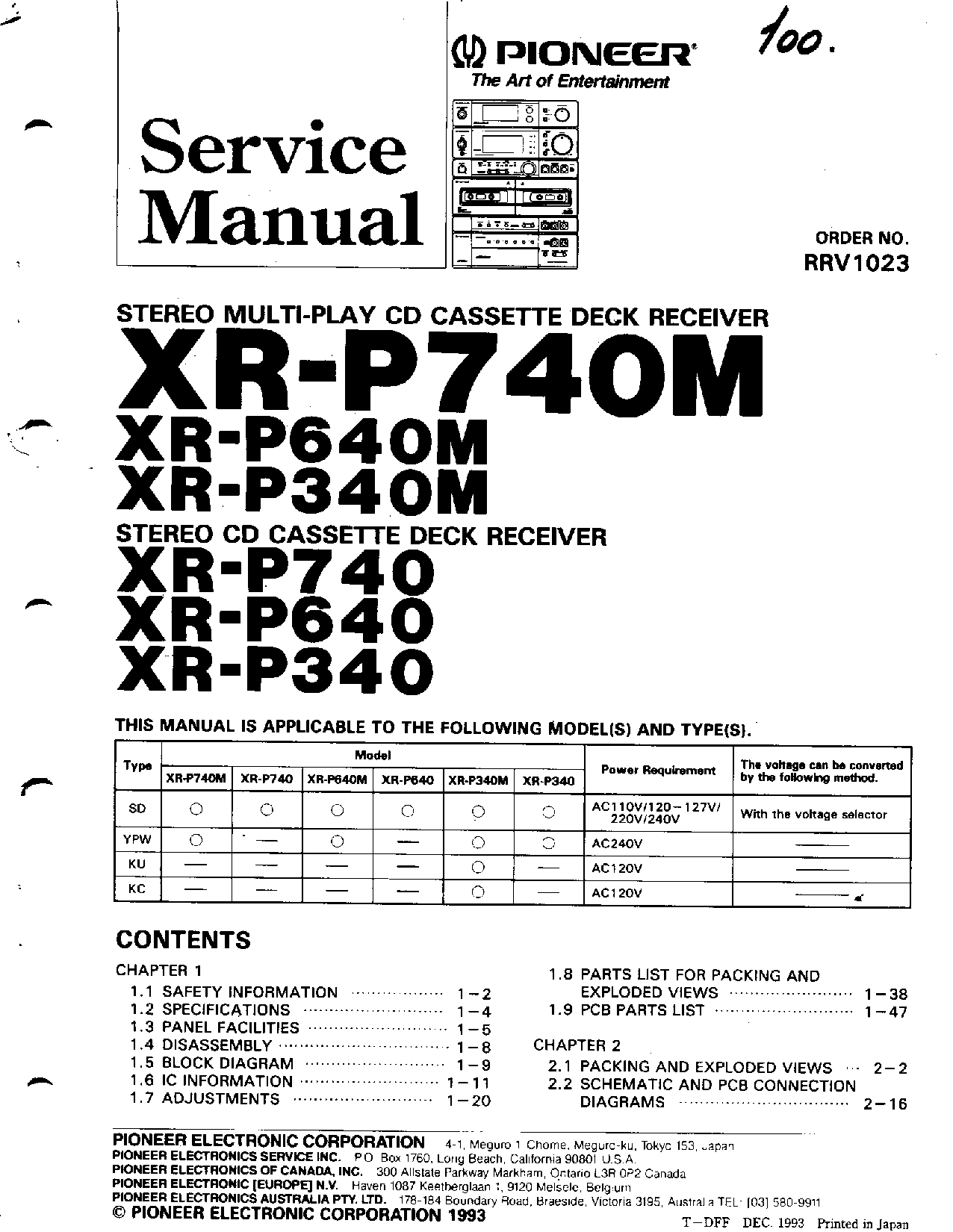 Pioneer XR-P340M, XR-P740M, XR-P640M User Manual
