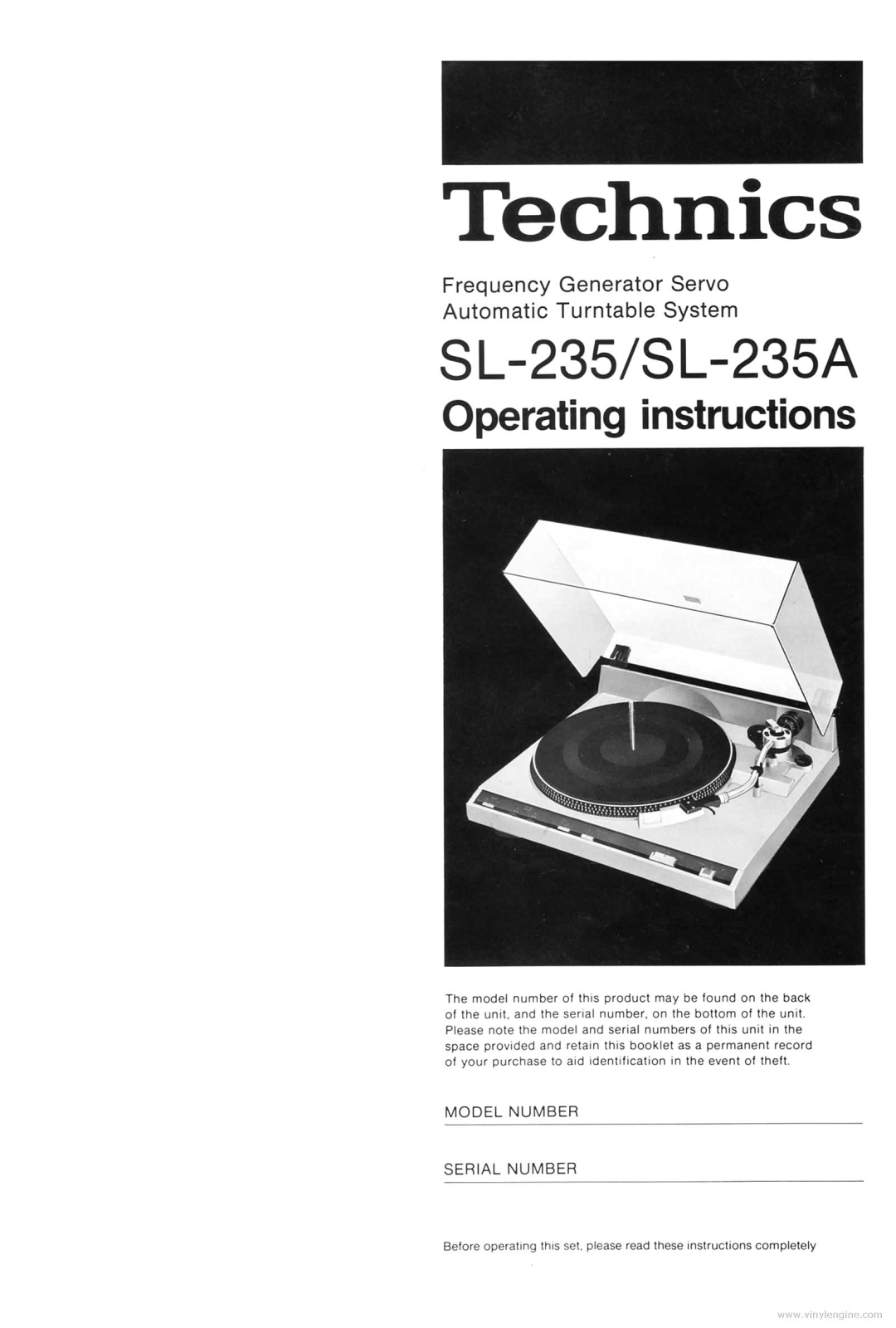 Technics SL-235 Owners Manual