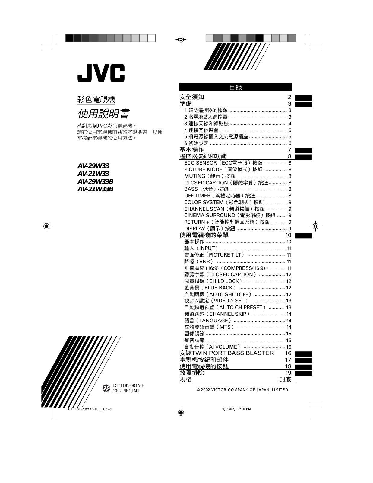 JVC AV-21W33/T, AV-21W33B/T User Manual