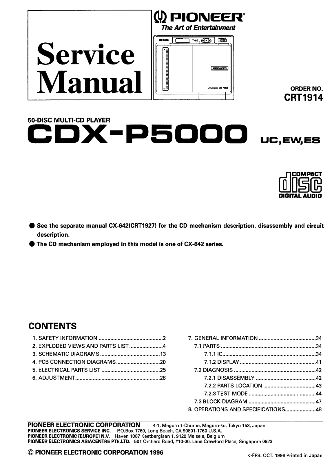 Pioneer CDXP-5000 Service manual