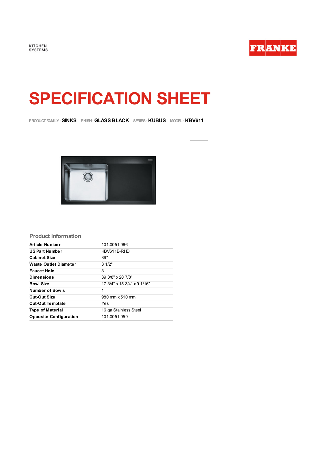 Franke Foodservice KBV611 User Manual