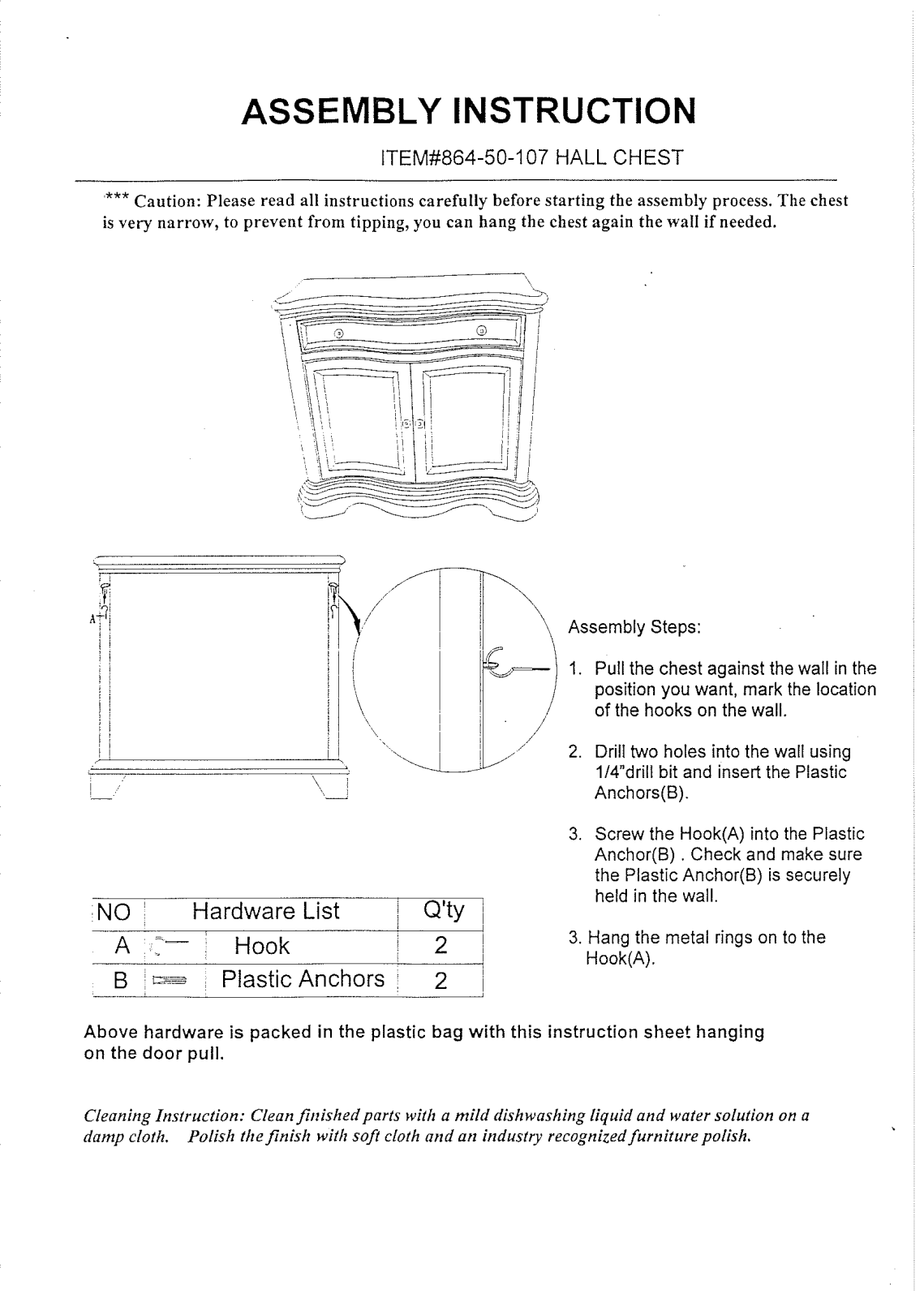 Hooker Furniture 86450107 Assembly Guide