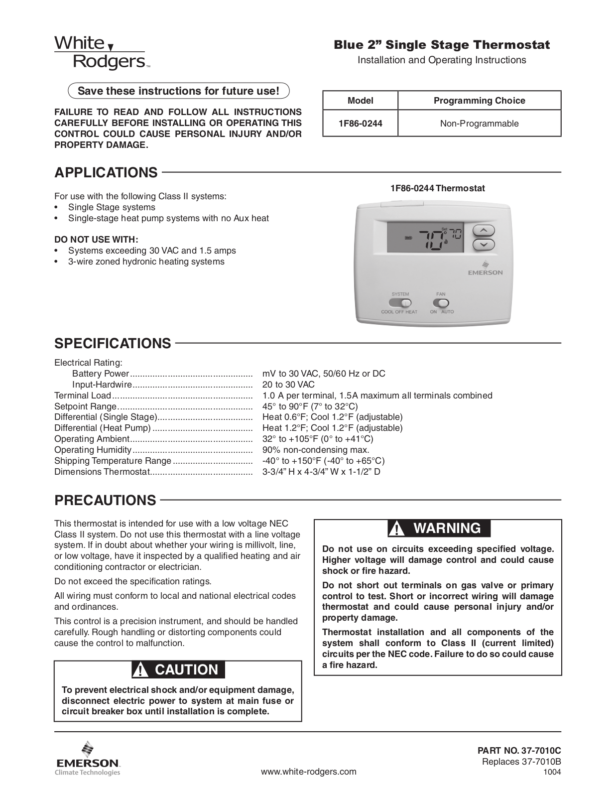 Emerson 1F86-0244 Instruction Manual