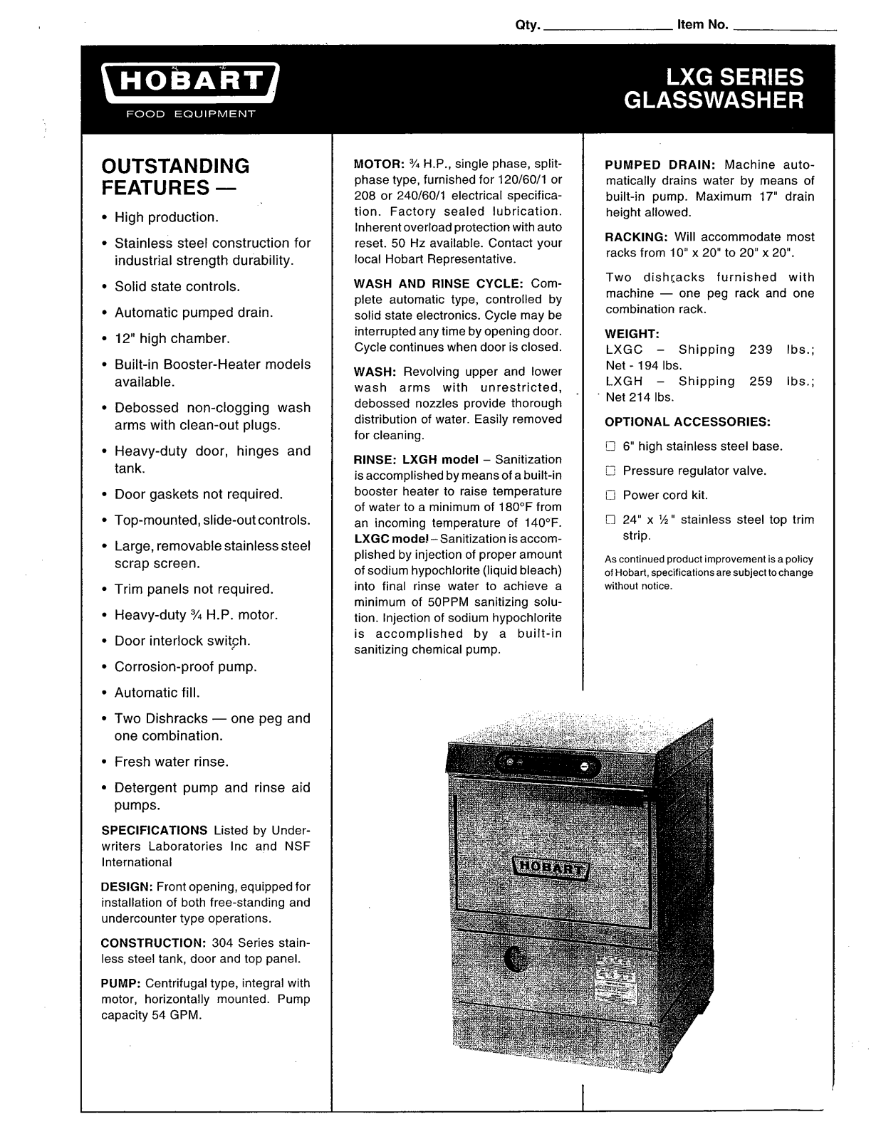 Hobart Food Machines LXGC User Manual