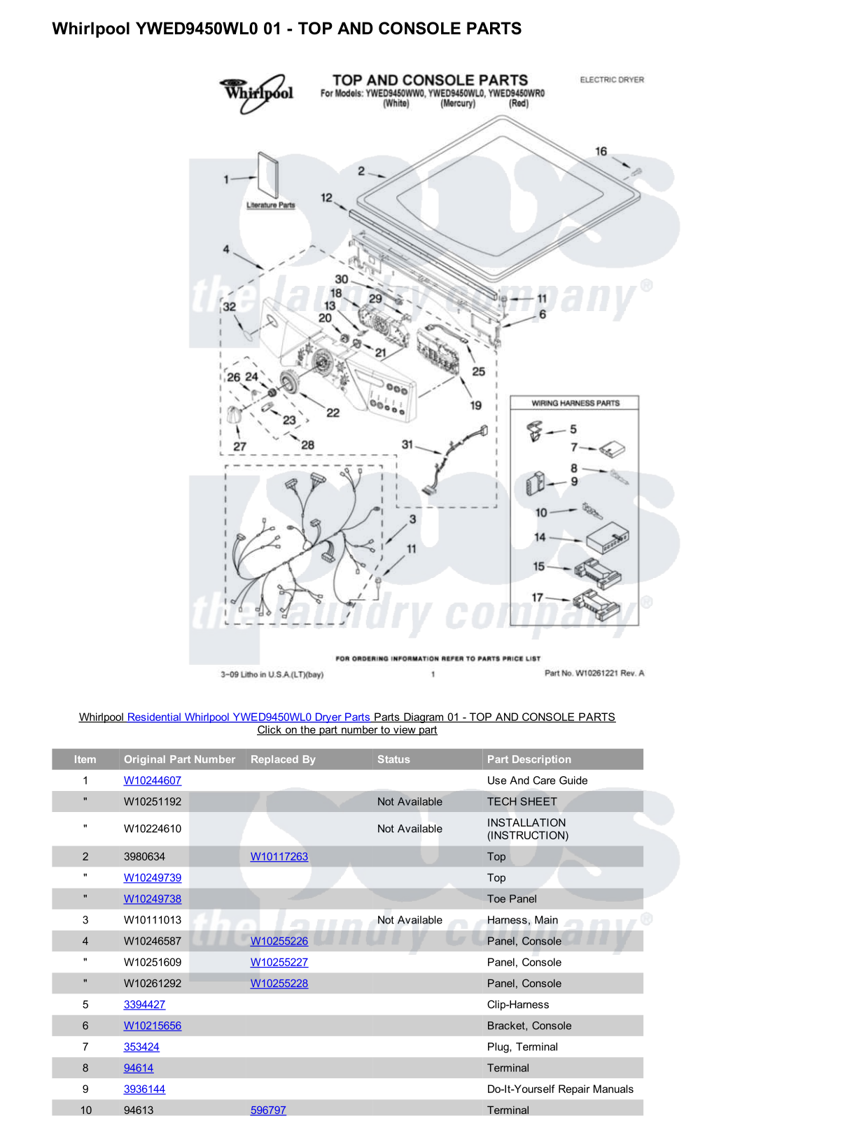 Whirlpool YWED9450WL0 Parts Diagram