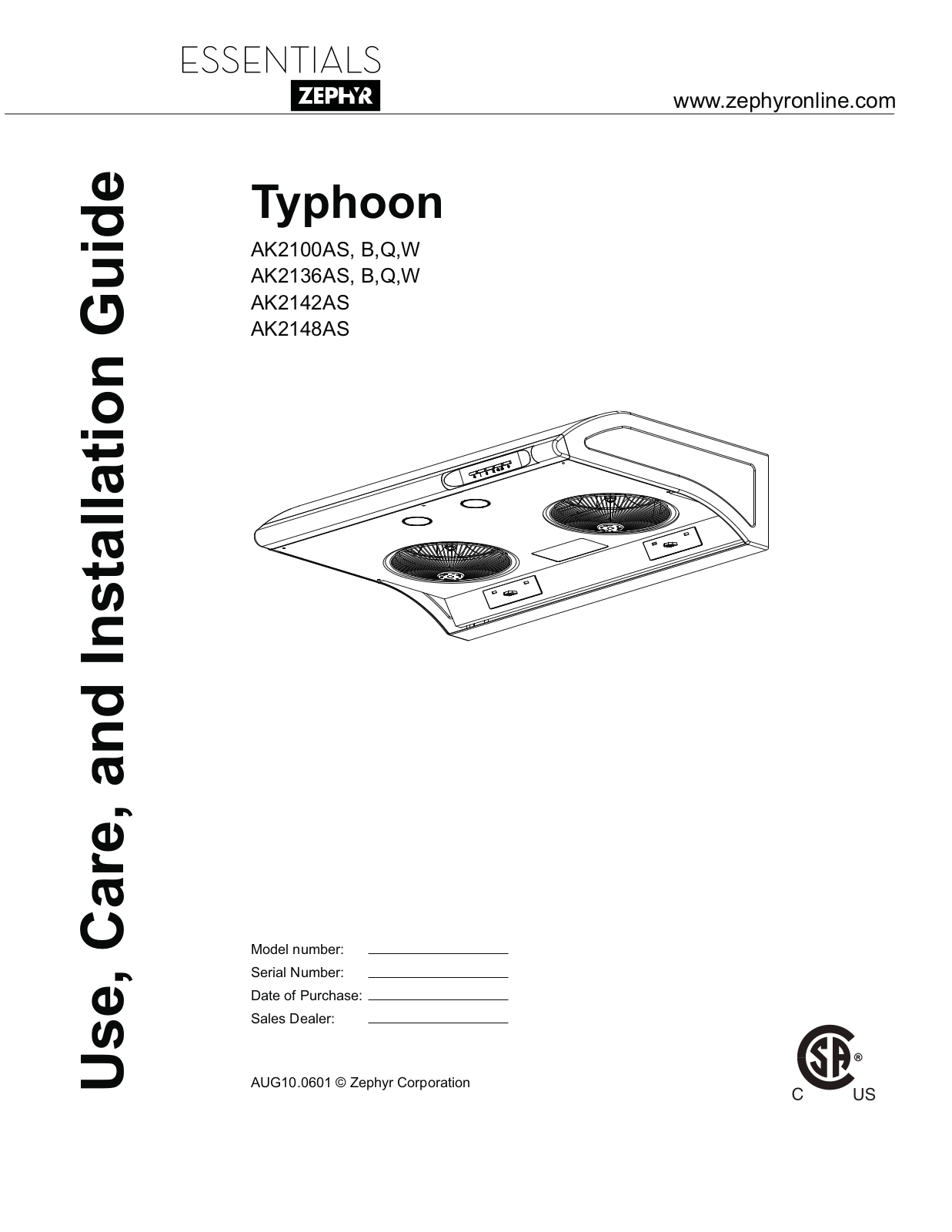 Zephyr AK2136AB, AK2148AS, AK2136AW, AK2142AS, AK2100AW User Manual