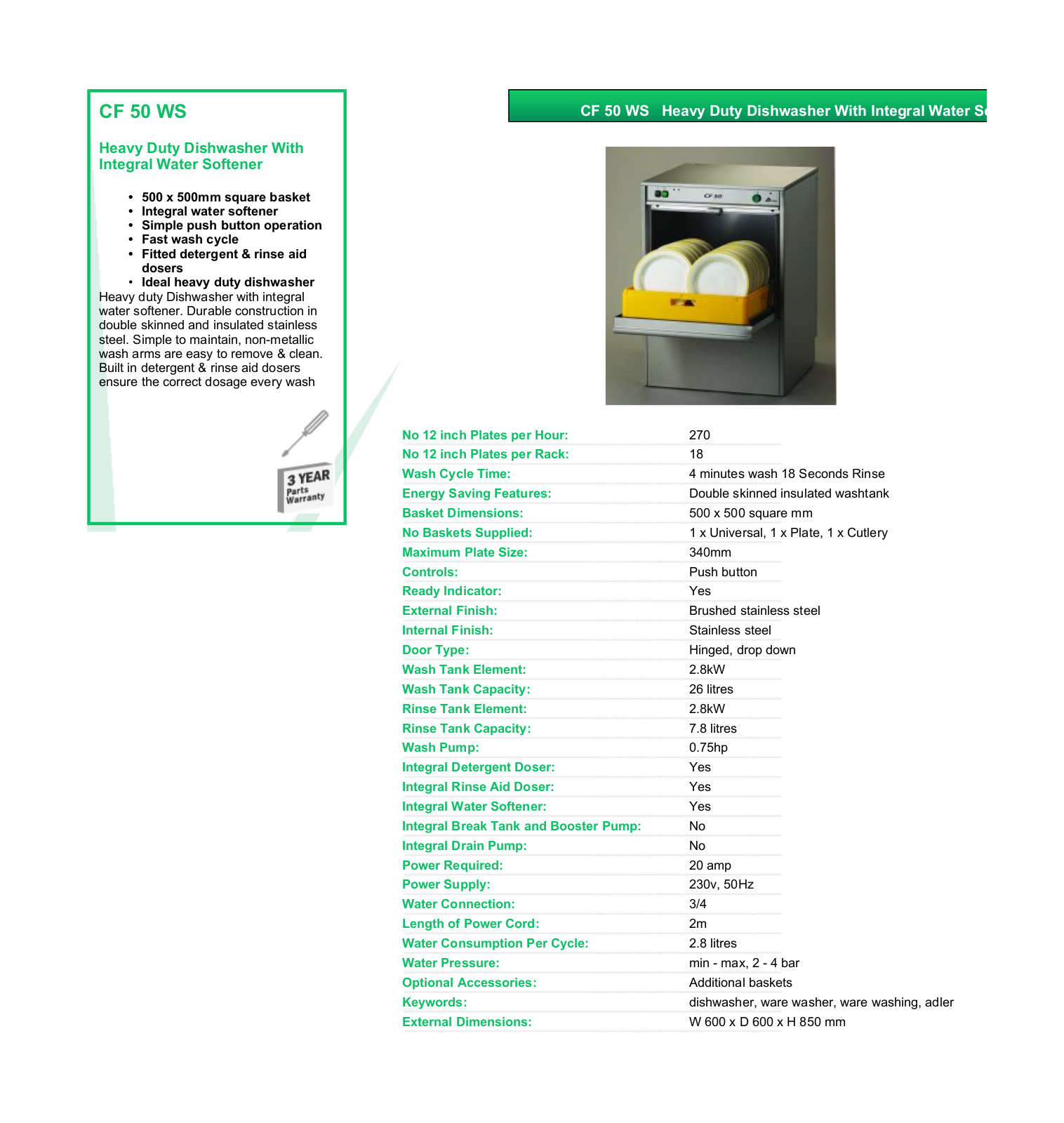 Valera CF 50 WS DATASHEET