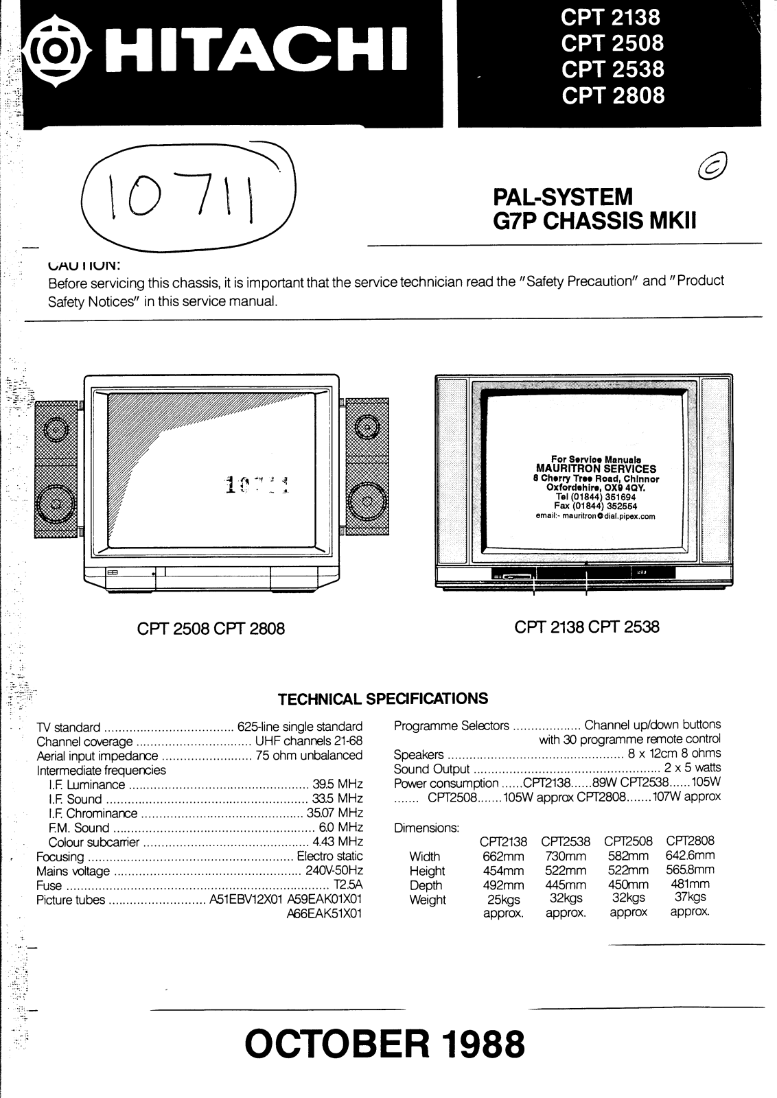 HITACHI CPT2508, CPT2538, CPT2808 Service Manual