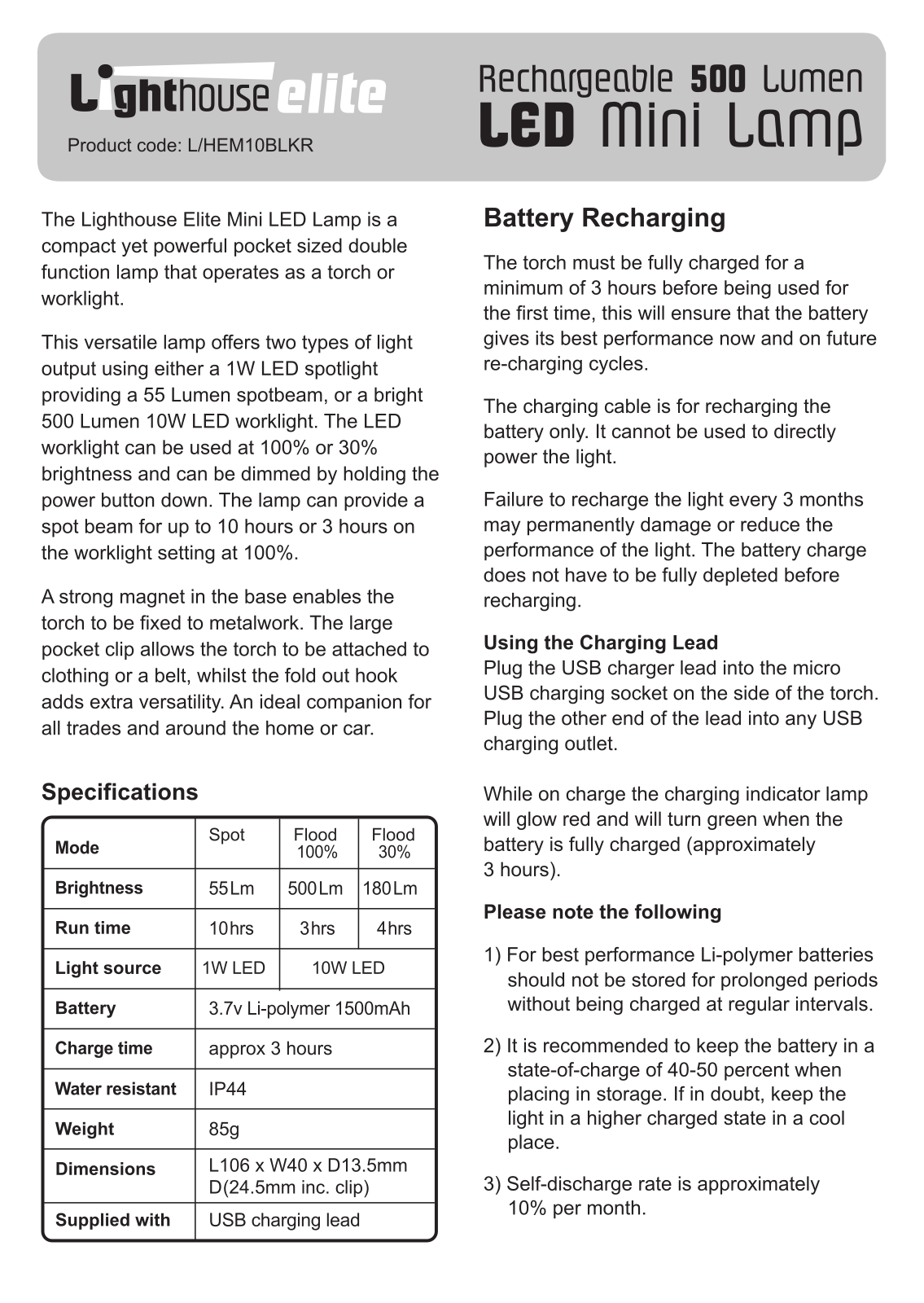 Lighthouse EM10BLKR User guide - ManualMachine.com