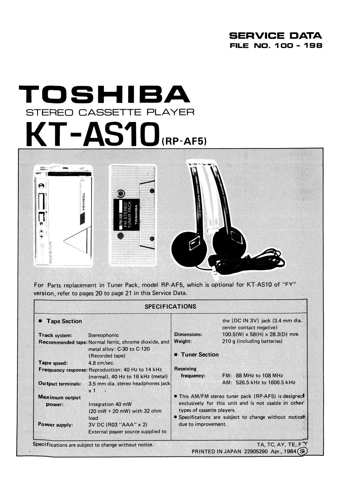 TOSHIBA KT-AS10 Service Manual