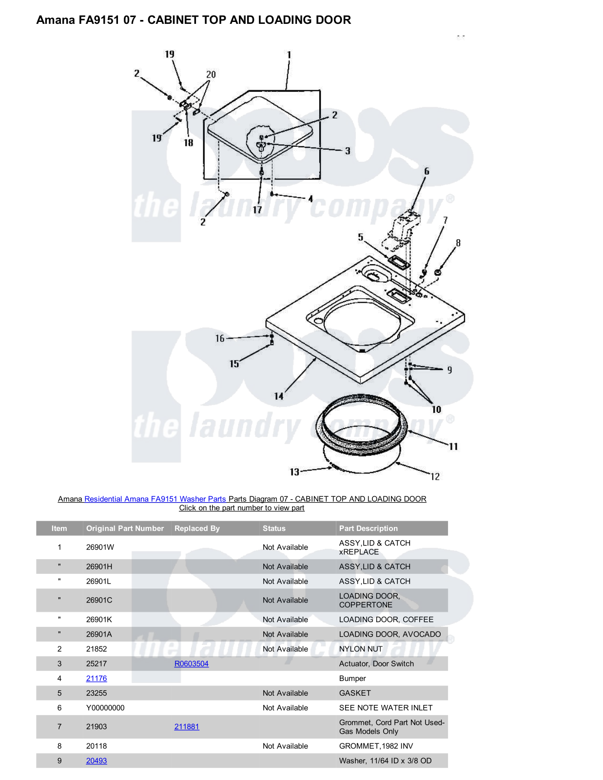 Amana FA9151 Parts Diagram