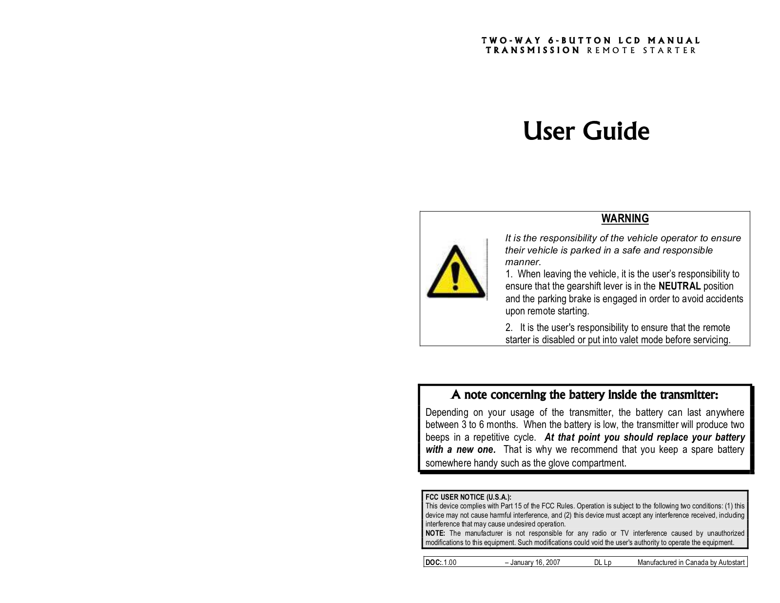 Autostart AS-2660i TW-FM User's Guide