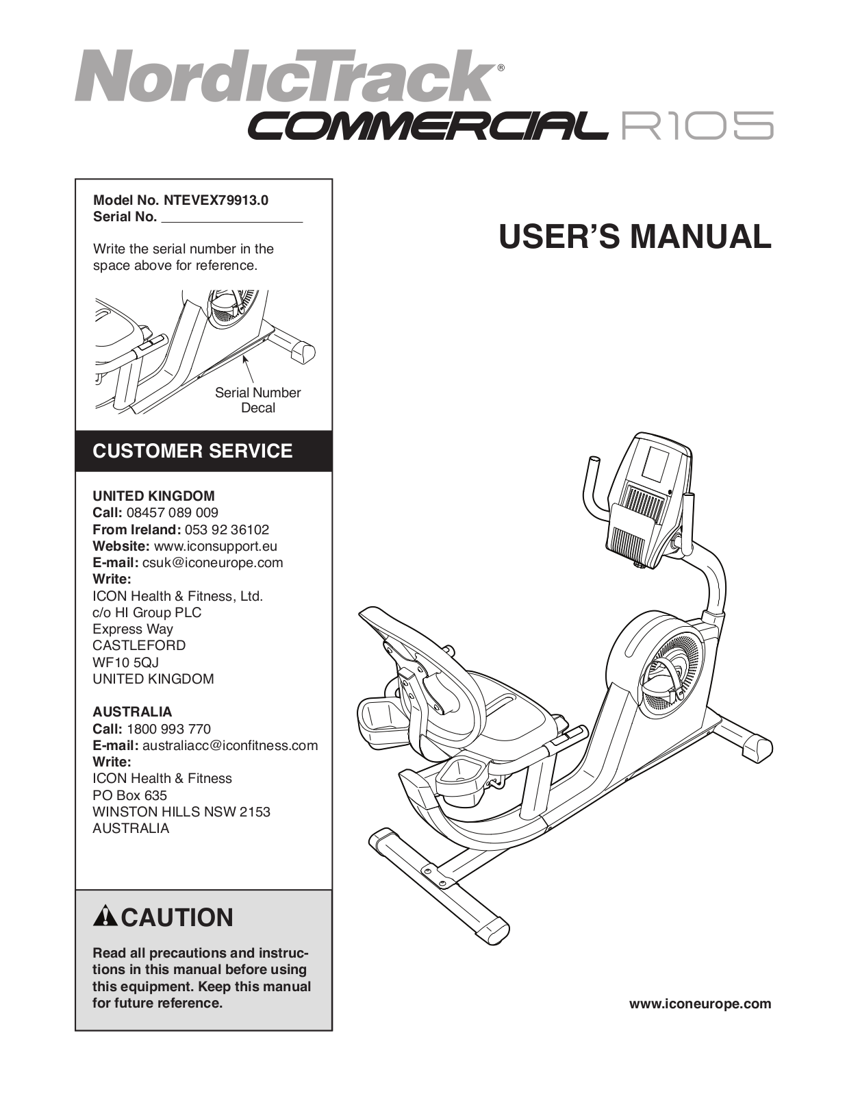 NordicTrack NTEVEX799130 Owner's Manual