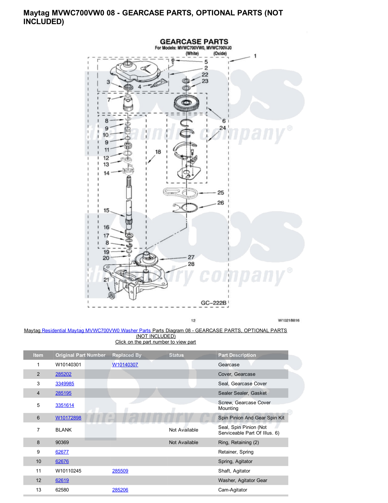 Maytag MVWC700VW0 Parts Diagram