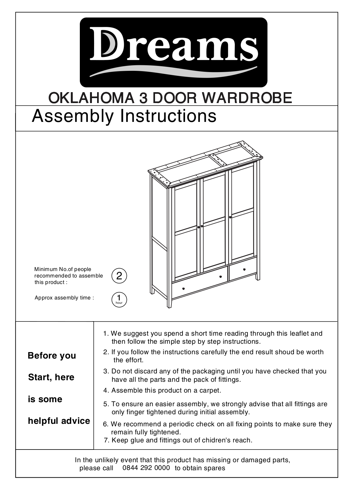 Dreams Oklahoma 3 Door Wardrobe with Drawers User Manual