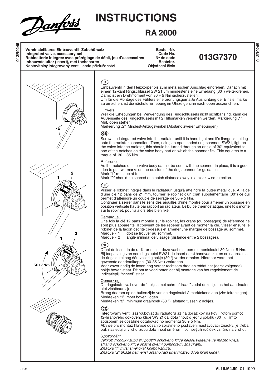 Danfoss 013G7370 Installation guide