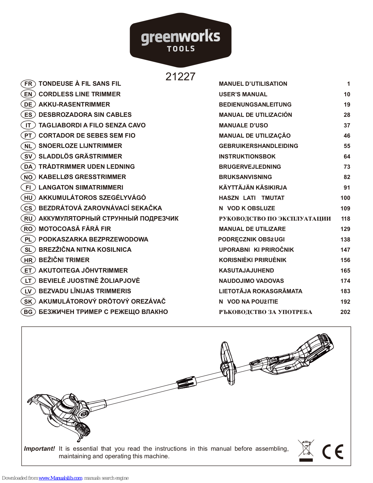 GreenWorks 21227 User Manual