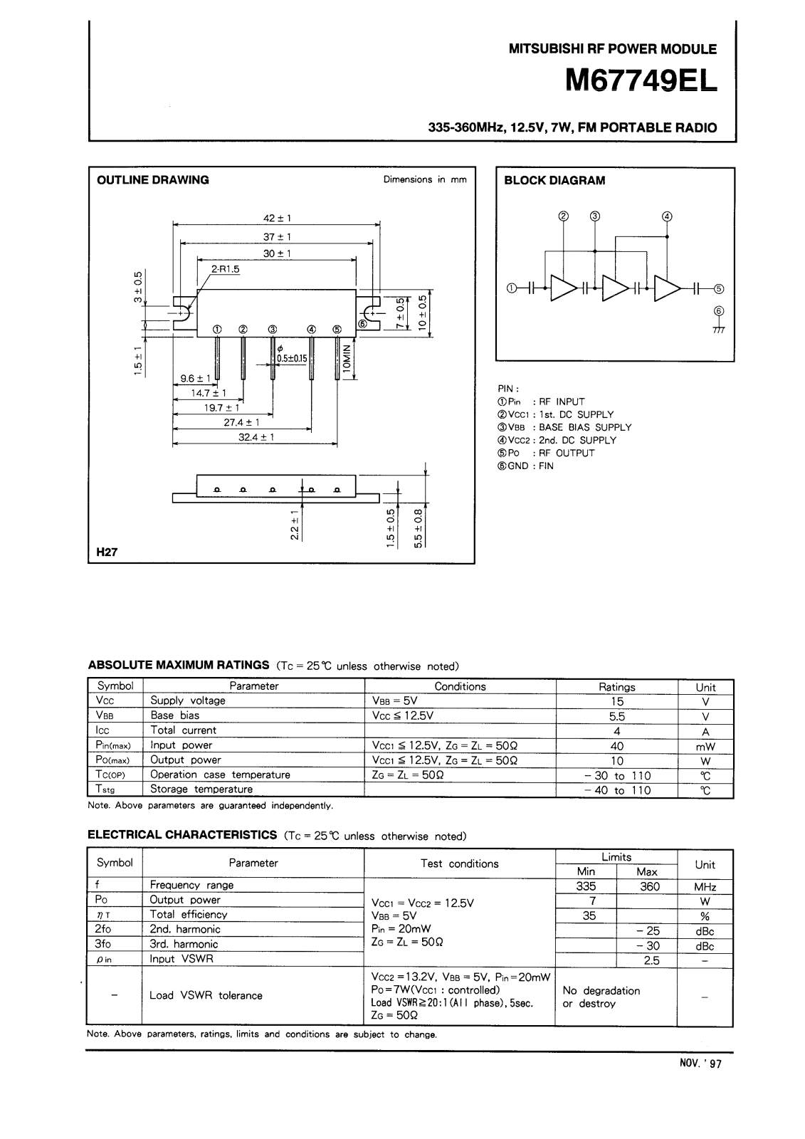 Mitsubishi M67749EL Datasheet