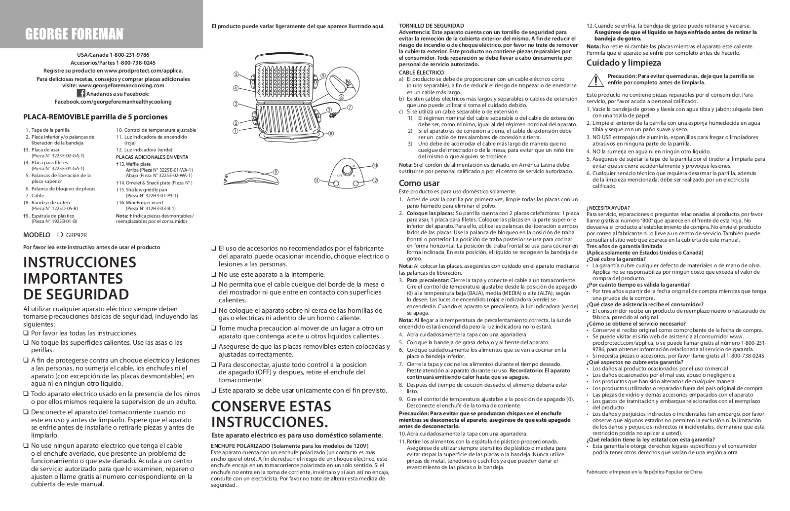 George Foreman GRP92R User Manual