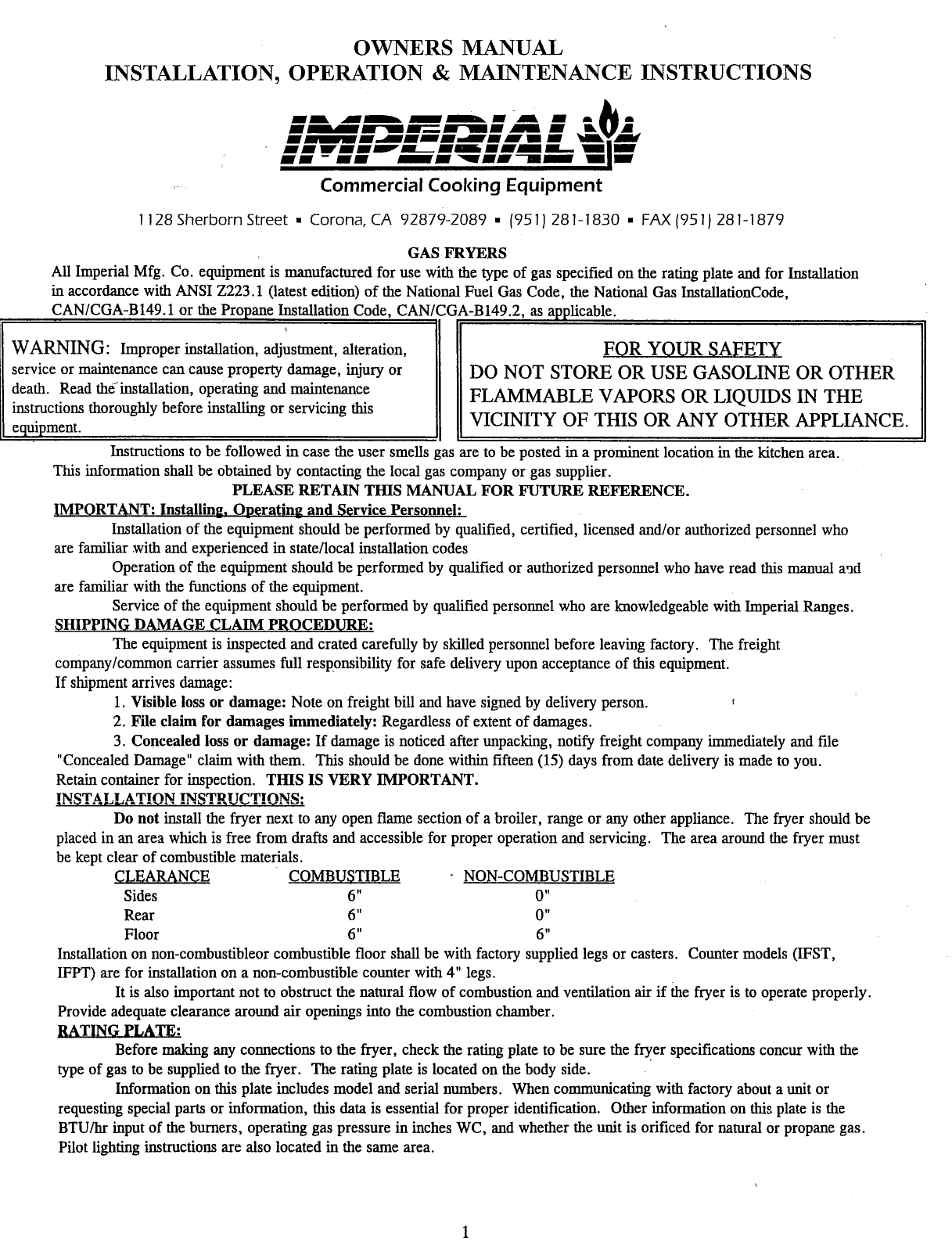 Imperial IFS-50-OP Operator’s Manual