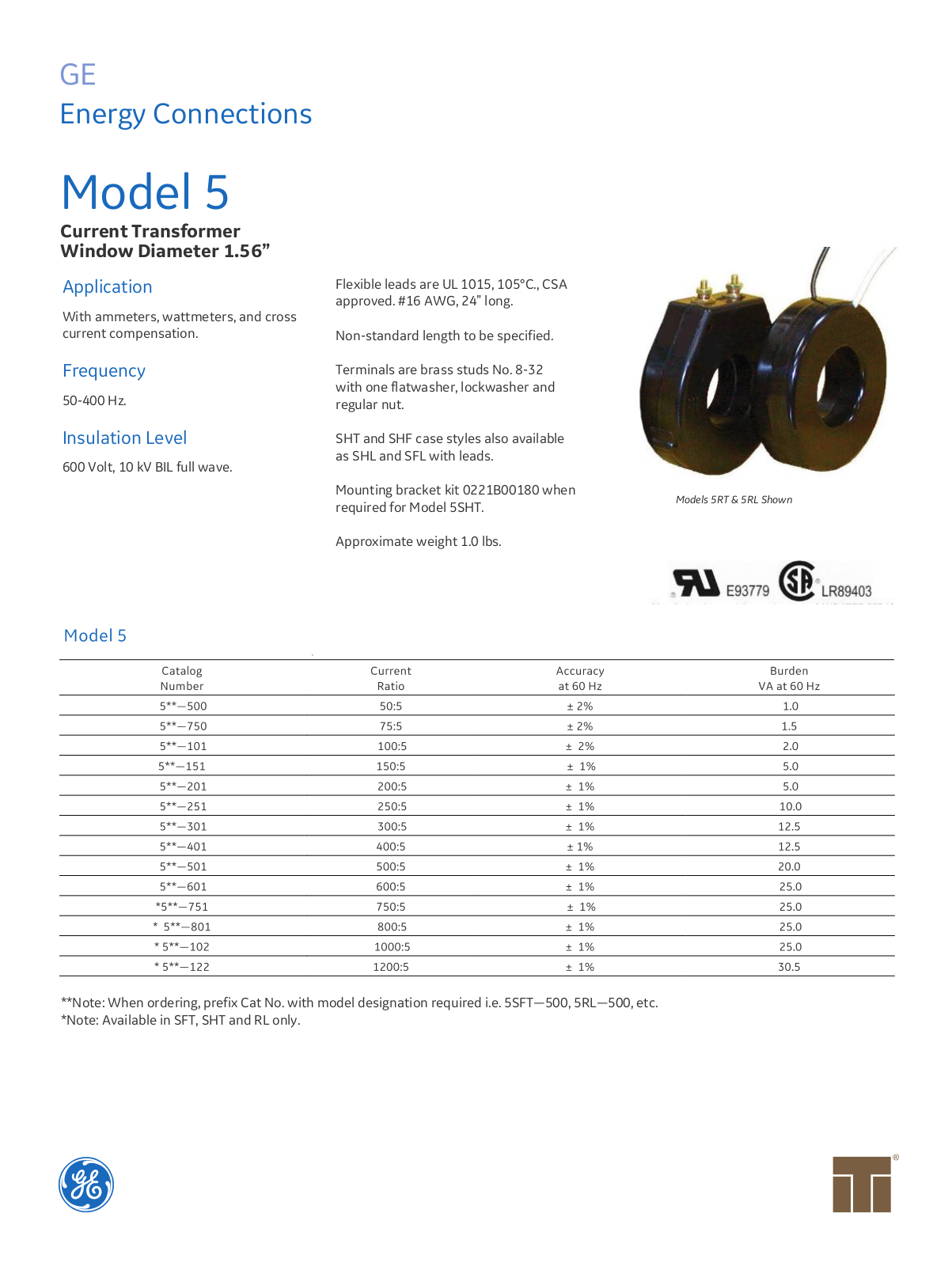 Instrument Transformer, Div of GE 5 Data Sheet - ManualMachine.com