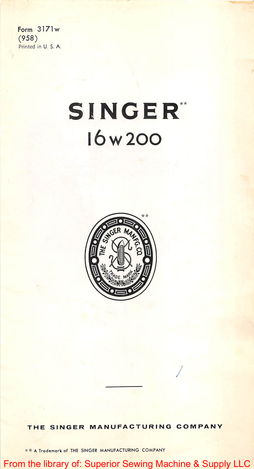 Singer 16W200 User Manual