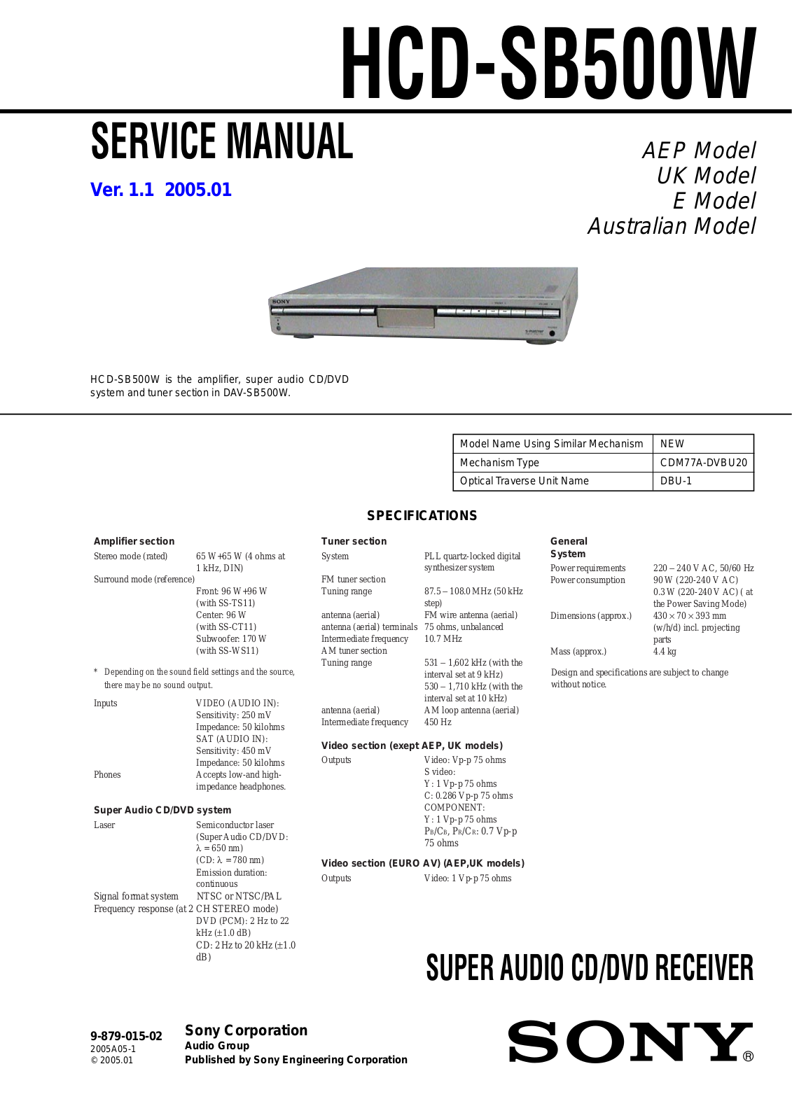 Sony HCD-SB500W Service Manual