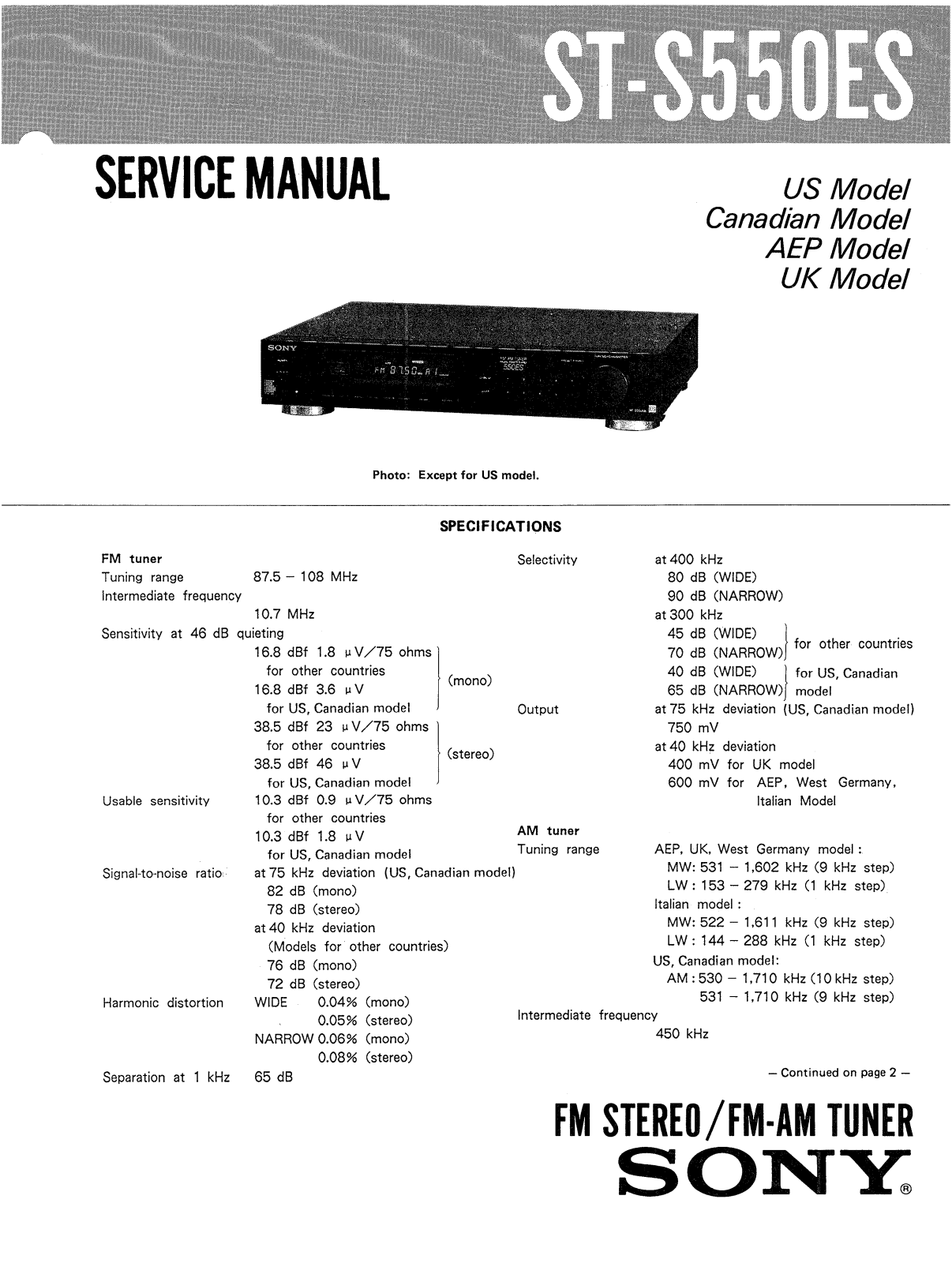 Sony STS-550-ES Service manual