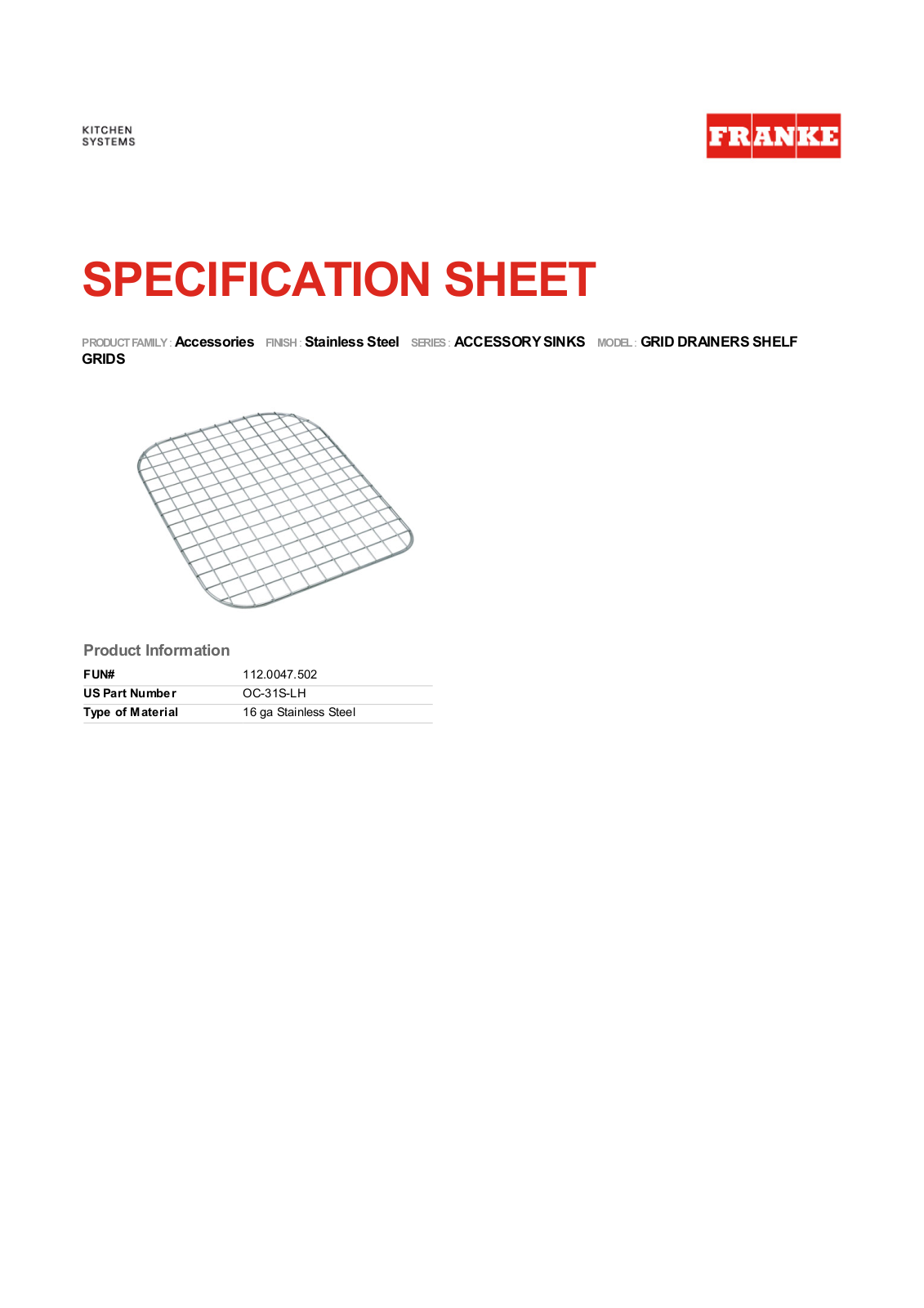 Franke FKX1189 Specifications - ManualMachine.com