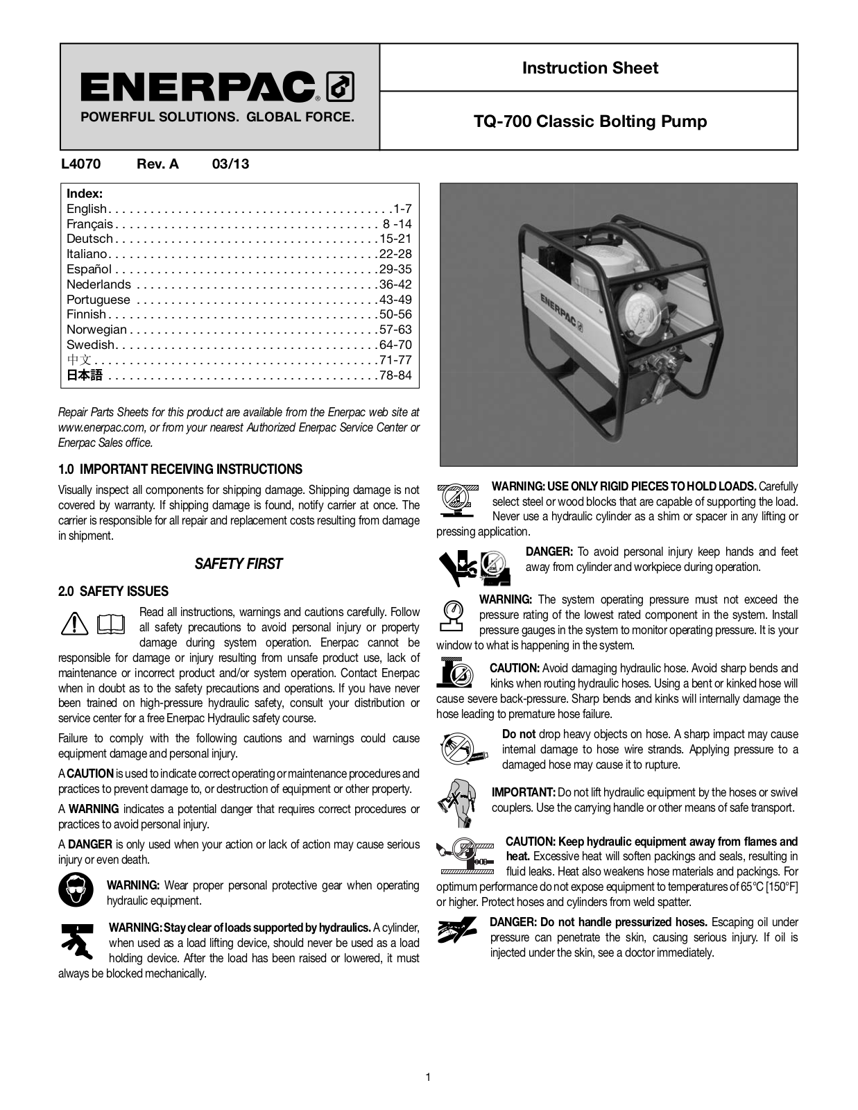 Enerpac TQ-700E User Manual