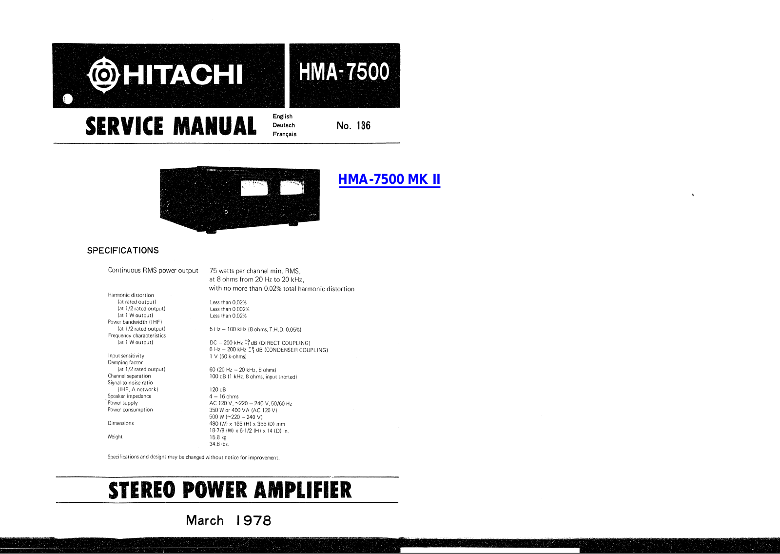 Hitachi Audio HMA-7500 Schematic
