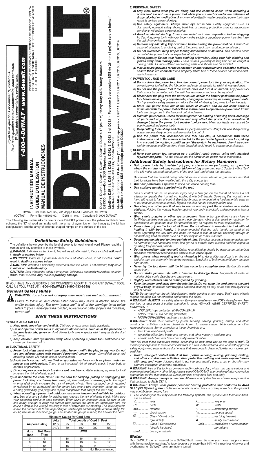 DeWalt D25313K TYPE 1 Owner’s Manual