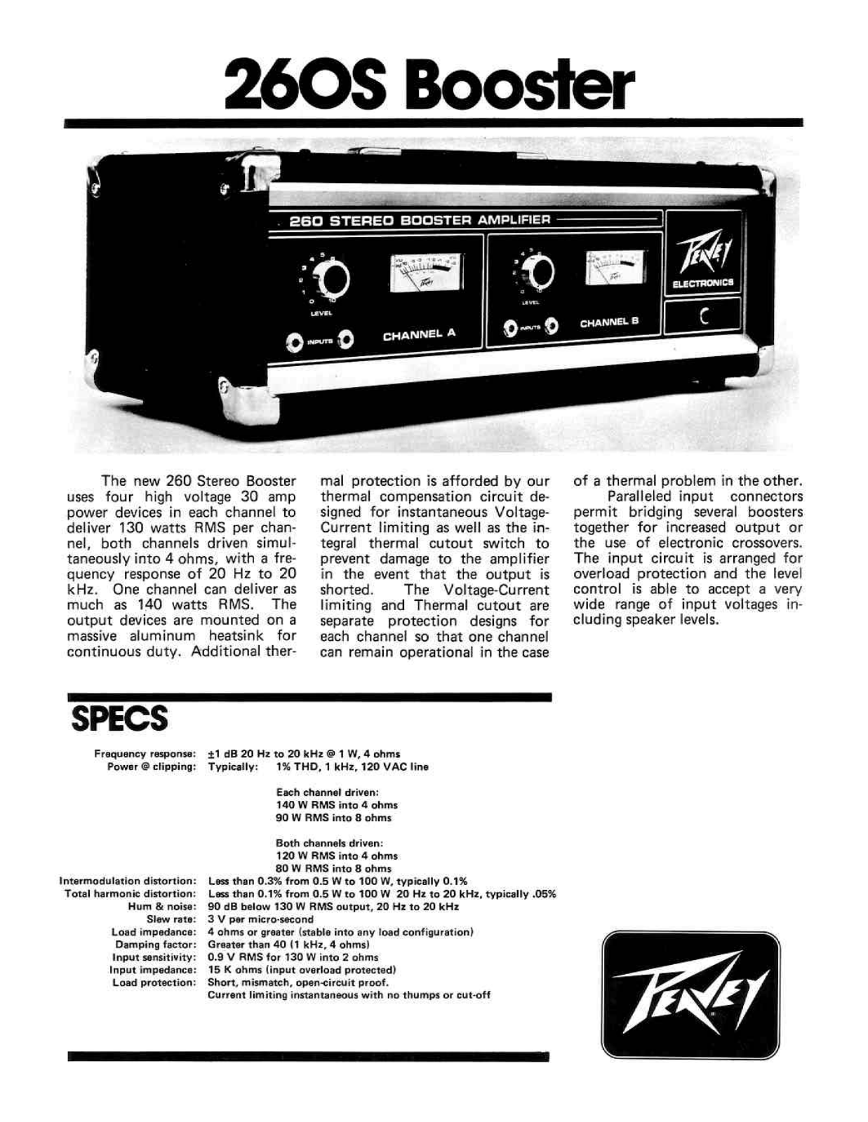 Peavey 260S BOOSTER DATASHEET