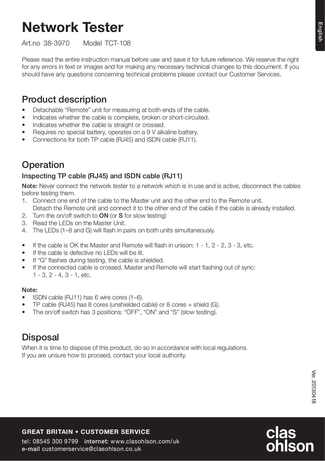 Clas Ohlson TCT-108 User Manual