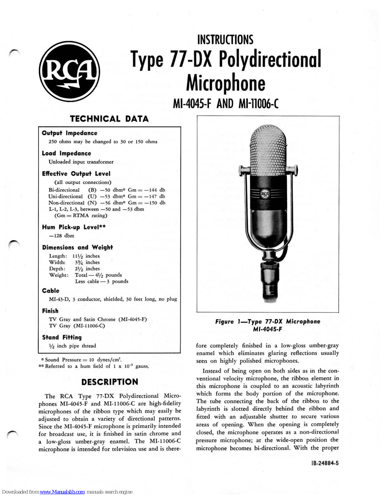 RCA 77-DX MI-4045-F, 77-DX MI-11006-C Instructions Manual