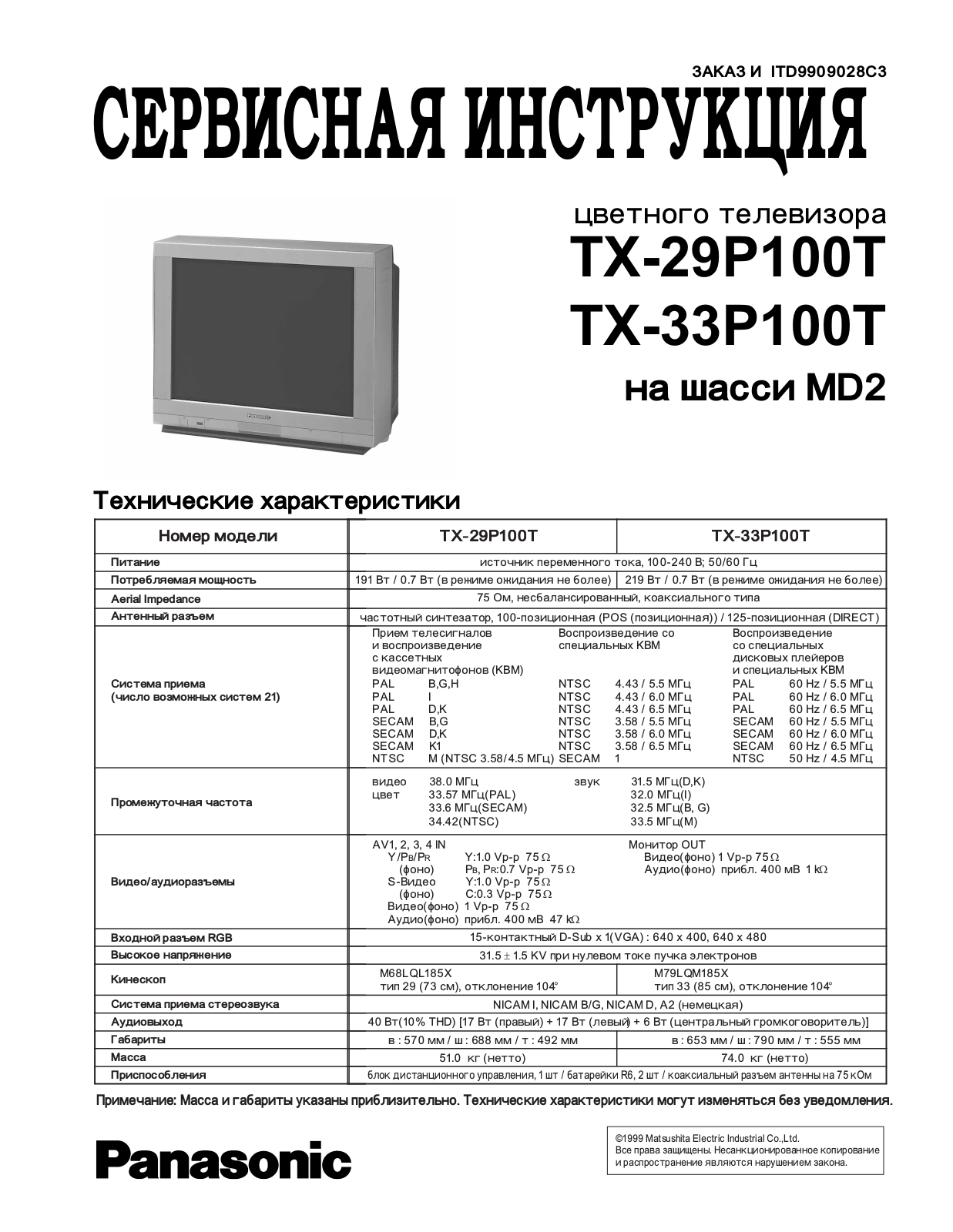 Panasonic TX-29P100T Service Manual