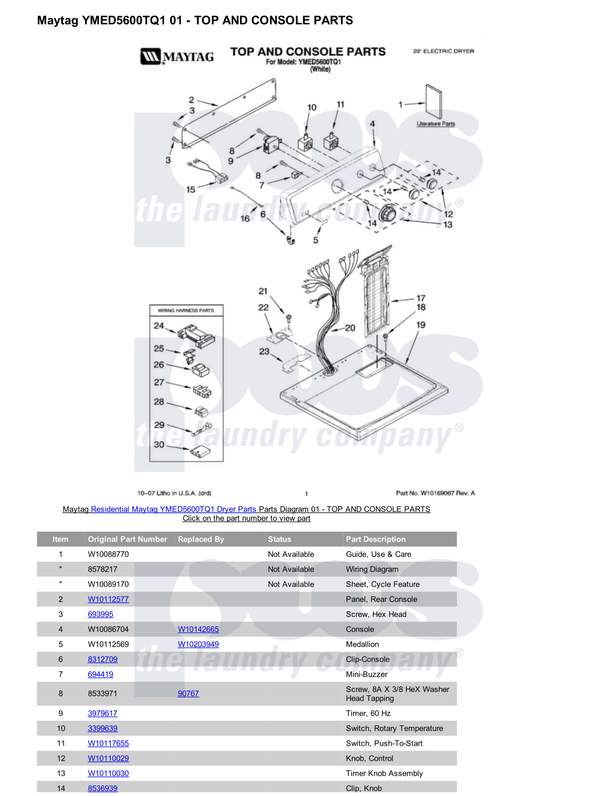 Maytag YMED5600TQ1 Parts Diagram