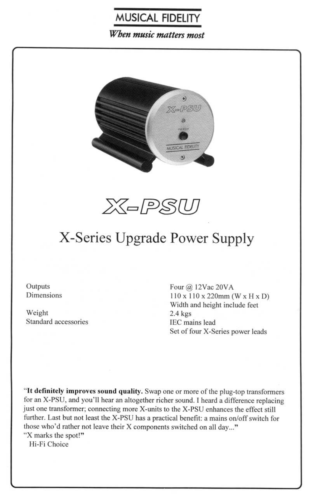 Musical Fidelity XPSU Brochure