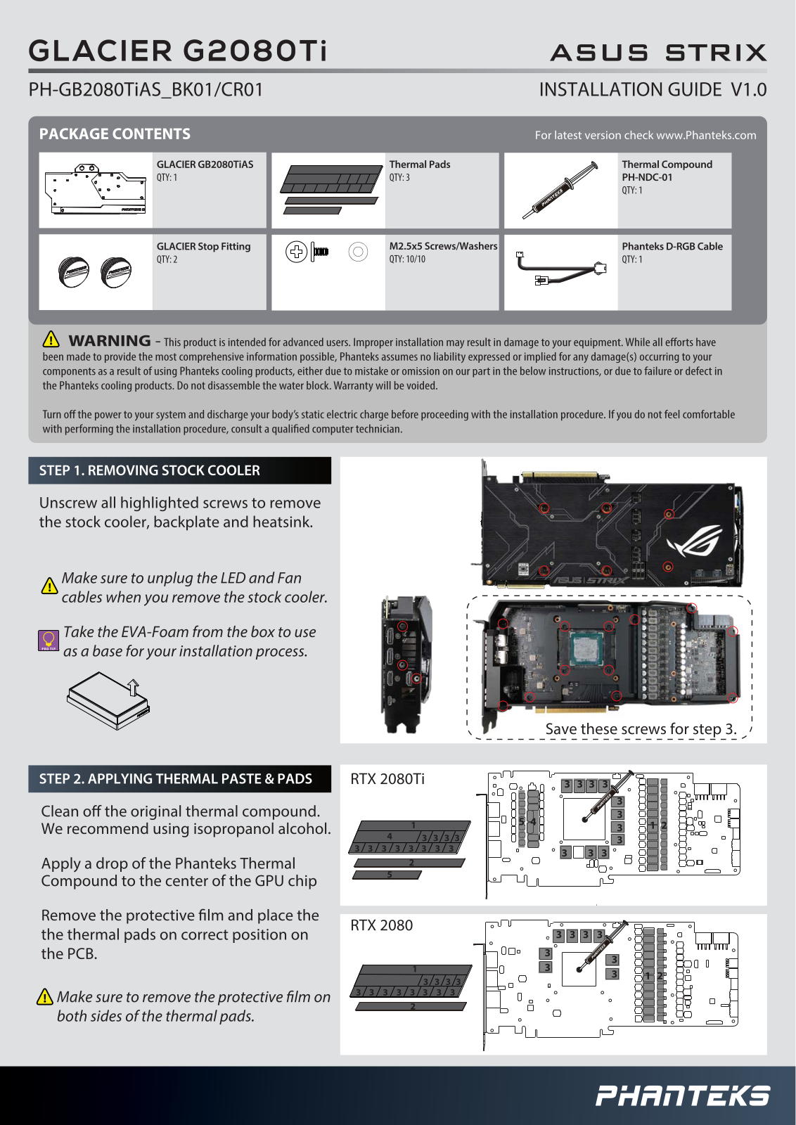 Phanteks Glacier RTX 2080Ti ASUS Strix Edition User Manual