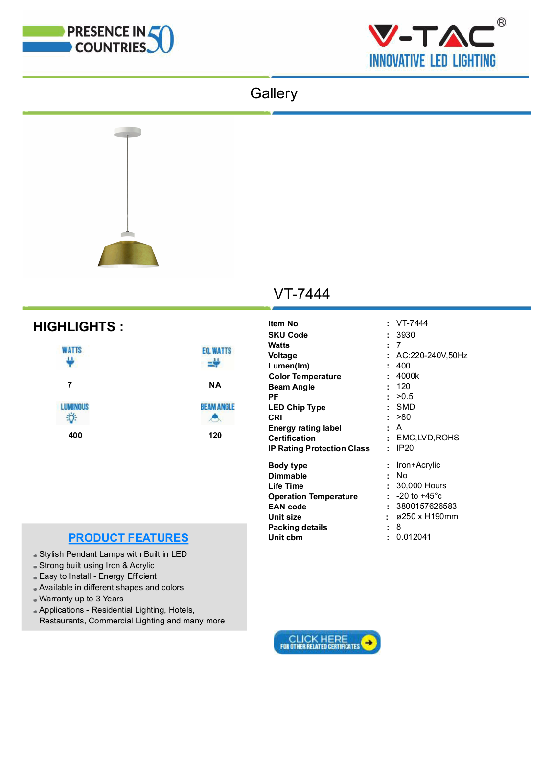 V-TAC VT-3930 Datasheet - ManualMachine.com
